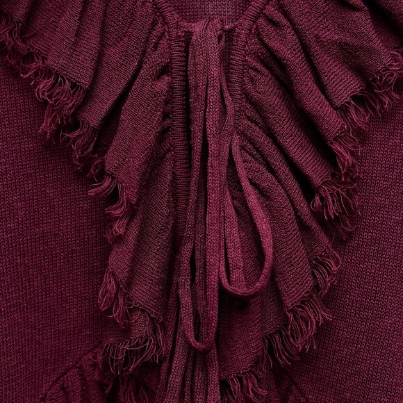 ZARA BURGUNDY KNIT CARDIGAN BLOUSE WITH RUFFLES - Picture 5 of 7